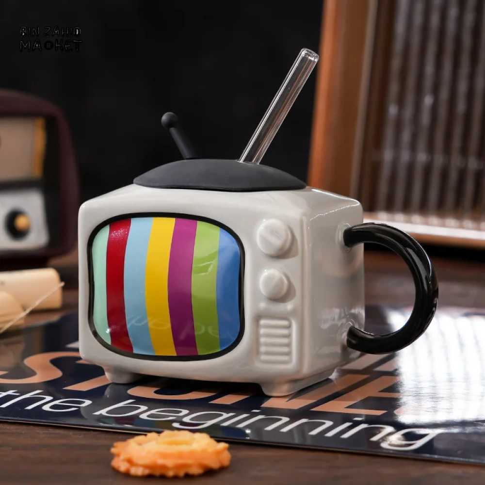 BIN ZAHID RETRO TELEVISION ARTISANAL CERAMIC MINI MUG 450ML - GREY