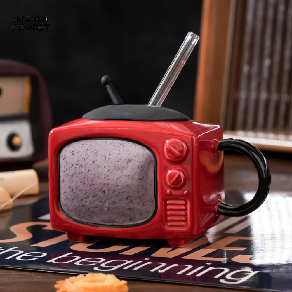 BIN ZAHID RETRO TELEVISION ARTISANAL CERAMIC MINI MUG 450ML - RED