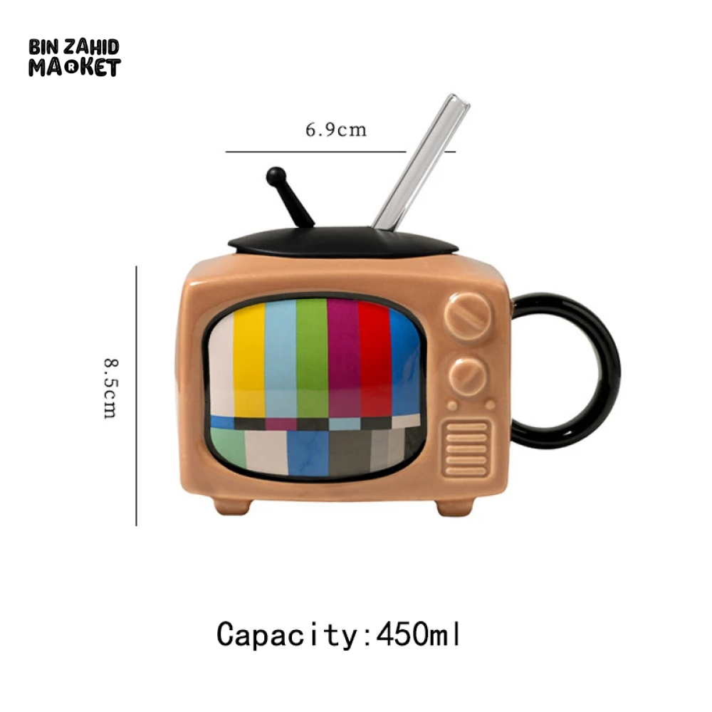 BIN ZAHID RETRO TELEVISION ARTISANAL CERAMIC MINI MUG 450ML - RED
