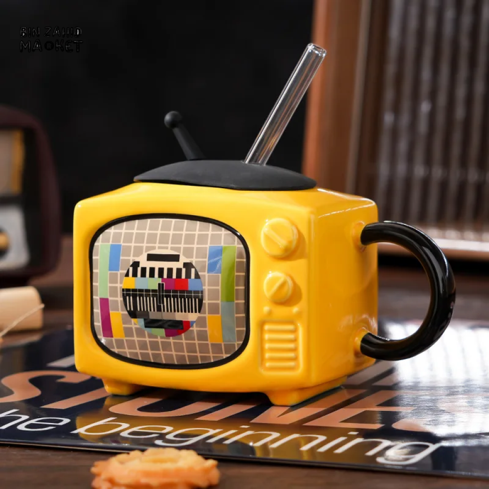 BIN ZAHID RETRO TELEVISION ARTISANAL CERAMIC MINI MUG 450ML - YELLOW