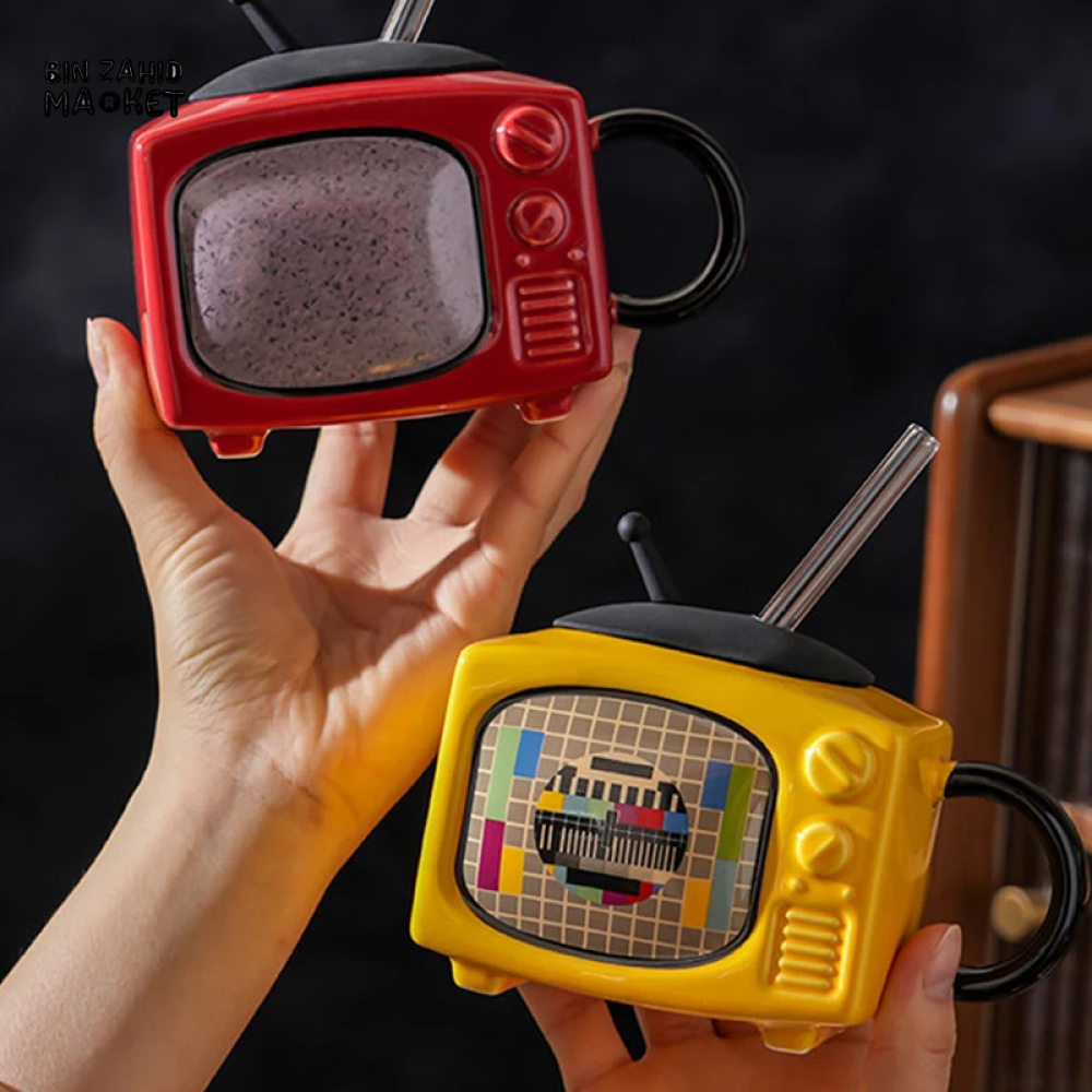 BIN ZAHID RETRO TELEVISION ARTISANAL CERAMIC MINI MUG 450ML - YELLOW