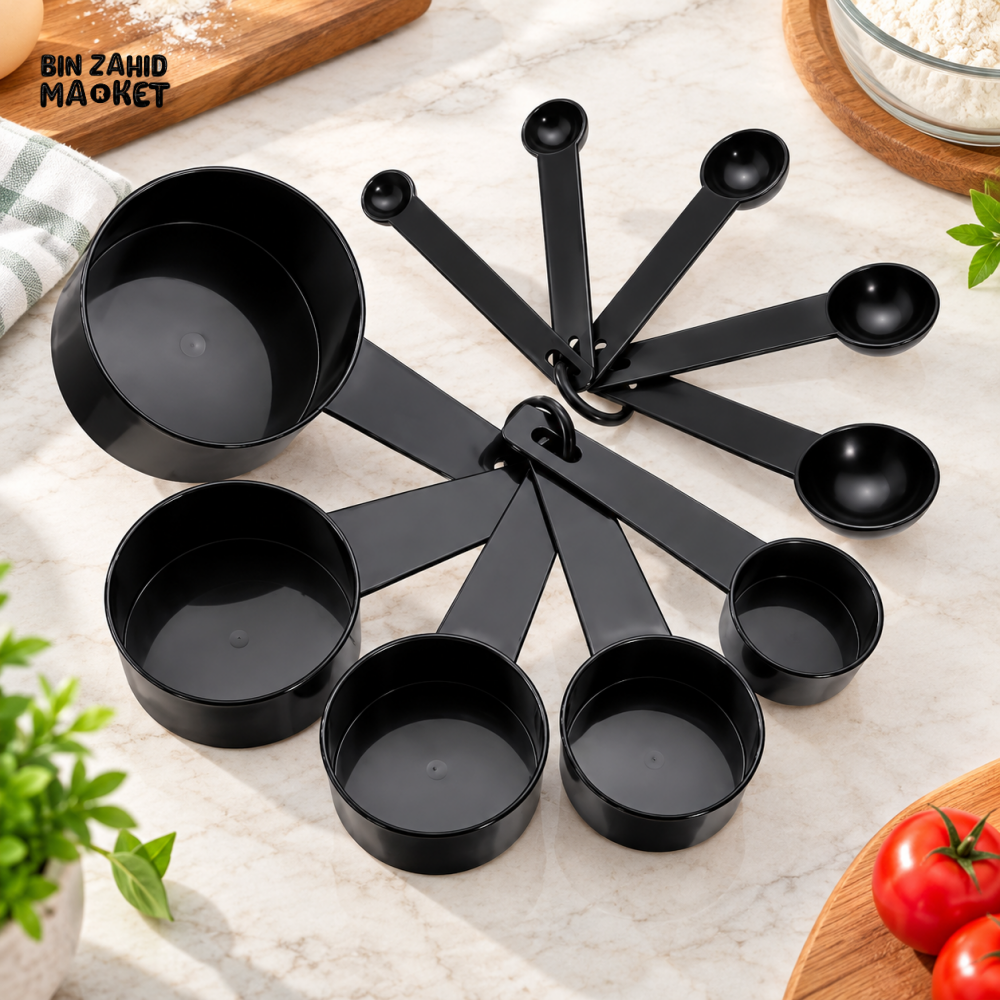 BLACK 8-PIECE MEASURING CUPS AND SPOONS SET
