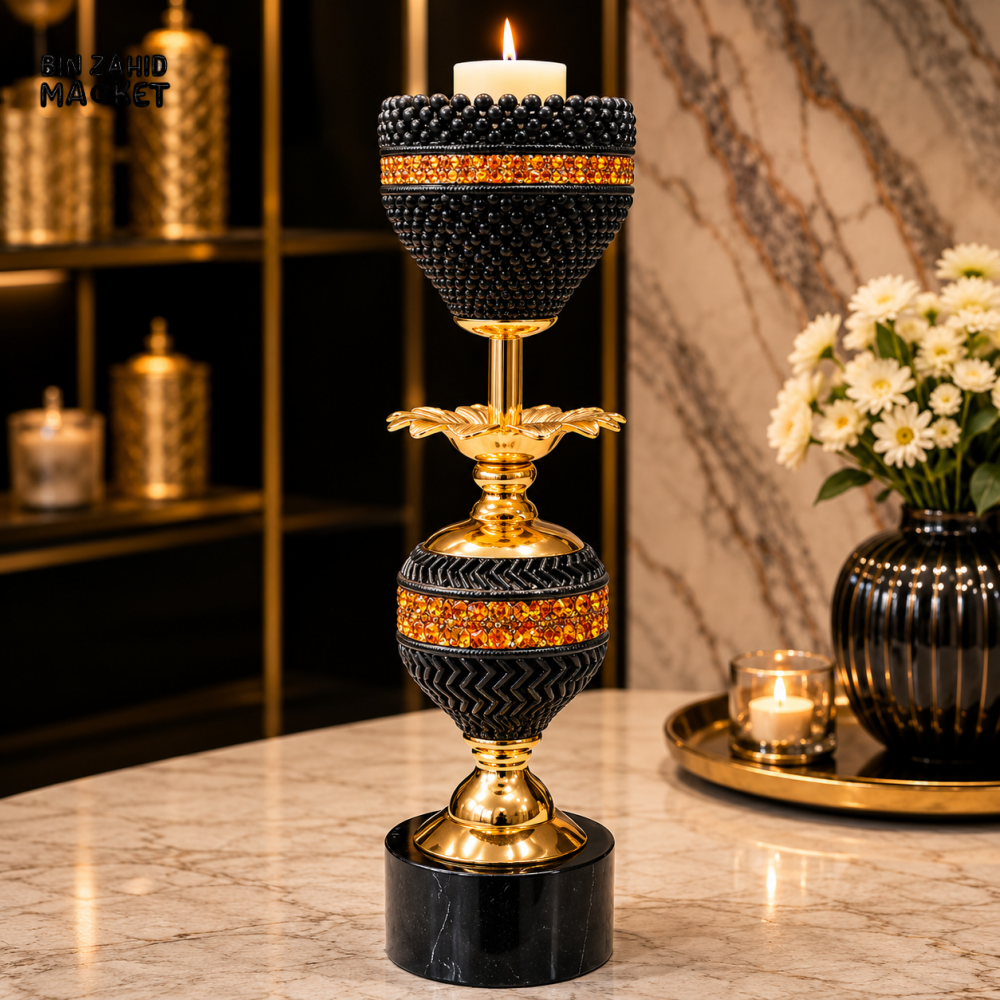 BLACK AND GOLD LUXURY DECORATIVE CANDLE HOLDER