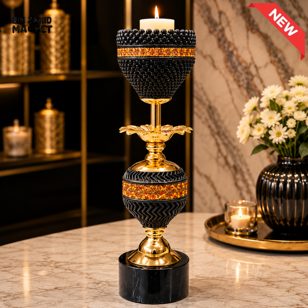 BLACK AND GOLD LUXURY DECORATIVE CANDLE HOLDER