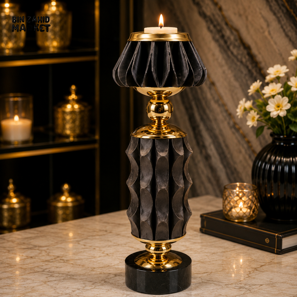 BLACK AND GOLD LUXURY DECORATIVE CANDLE HOLDER