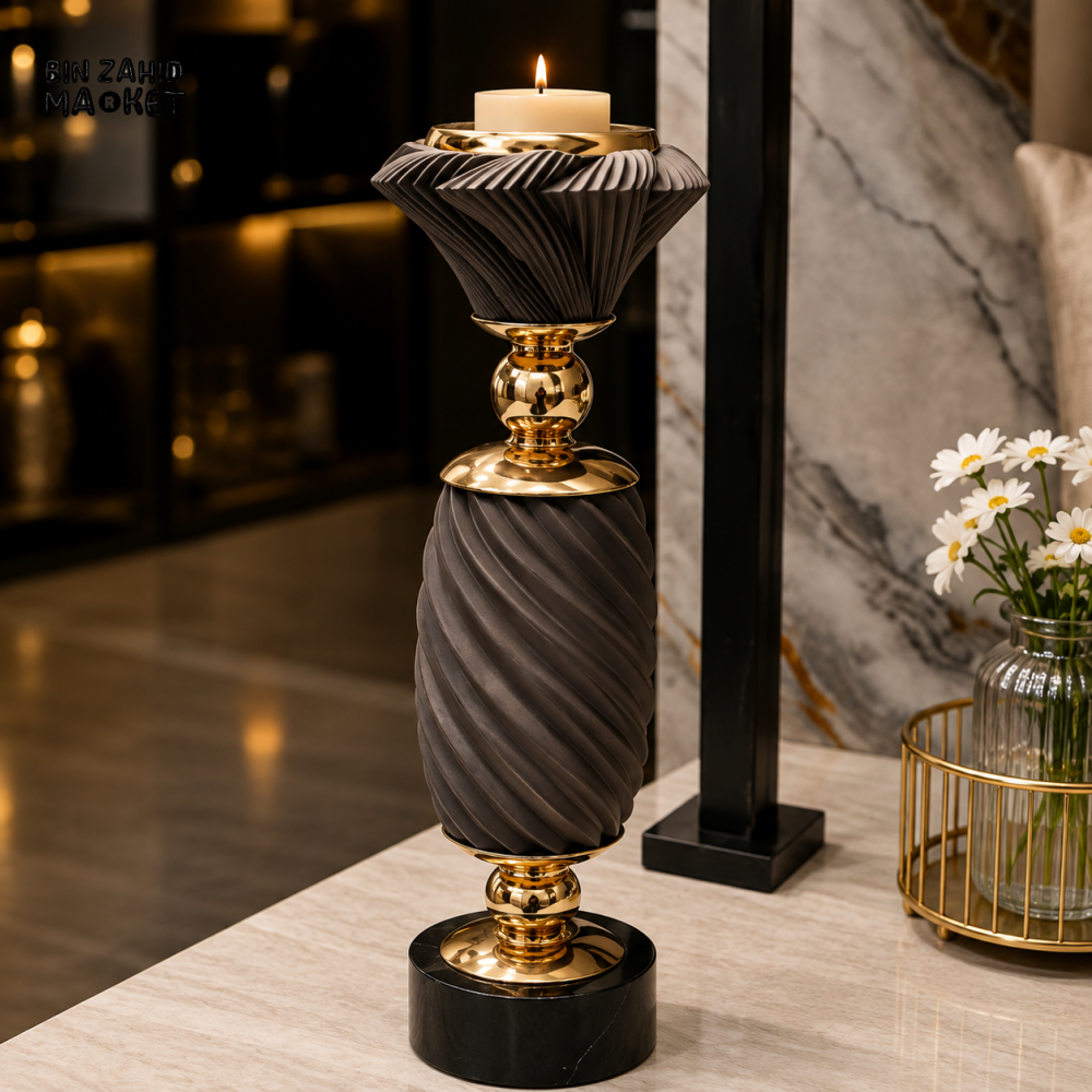 BLACK AND GOLD LUXURY DECORATIVE CANDLE HOLDER
