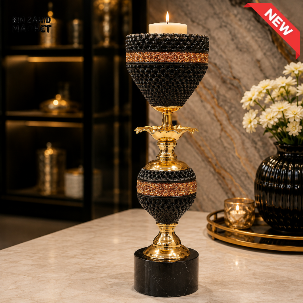 BLACK AND GOLD LUXURY DECORATIVE CANDLE HOLDER