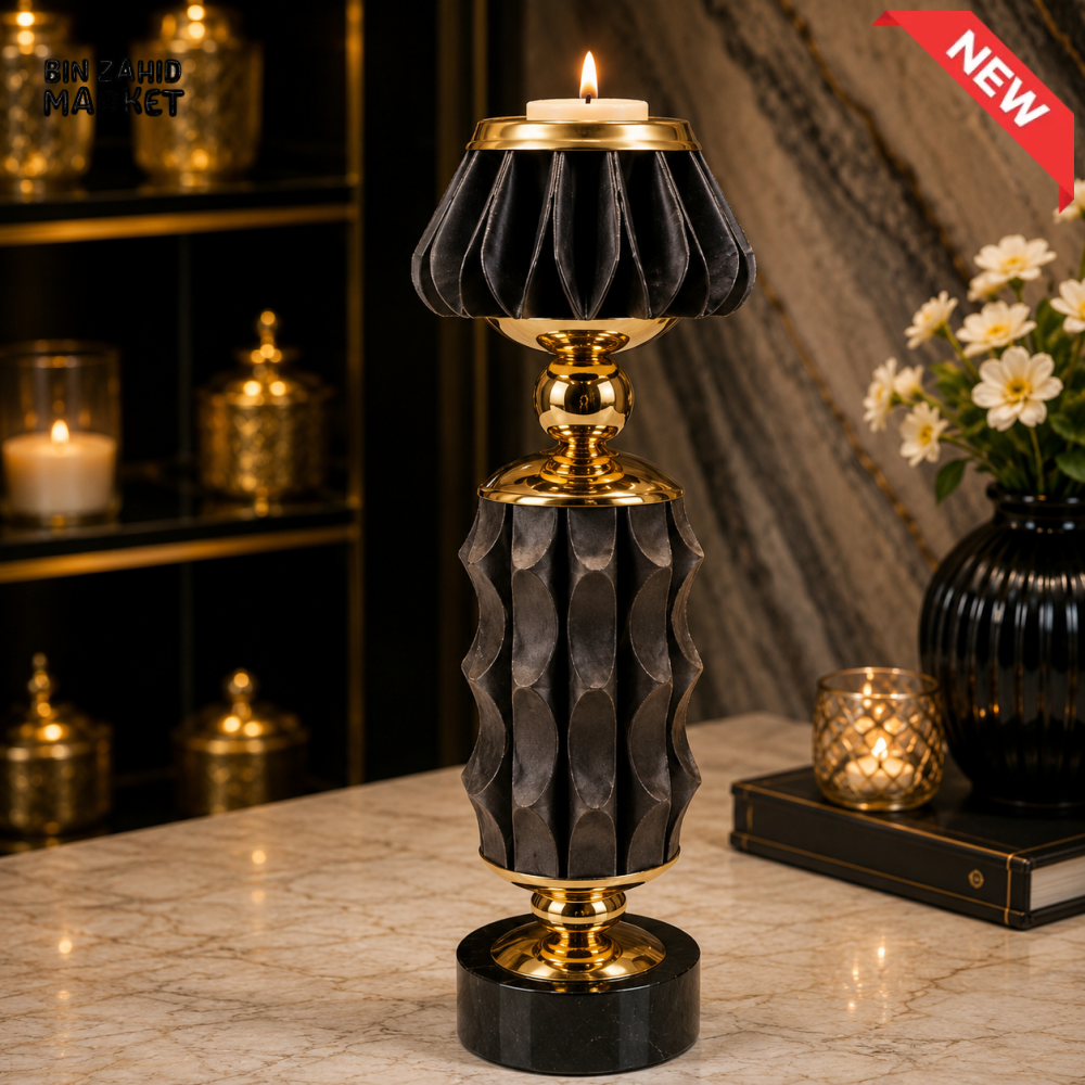 BLACK AND GOLD LUXURY DECORATIVE CANDLE HOLDER