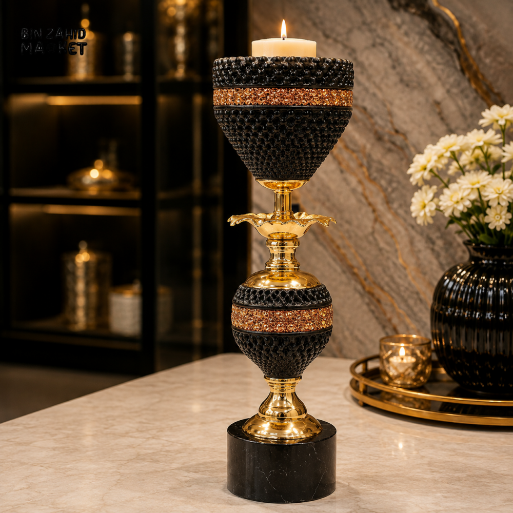 BLACK AND GOLD LUXURY DECORATIVE CANDLE HOLDER