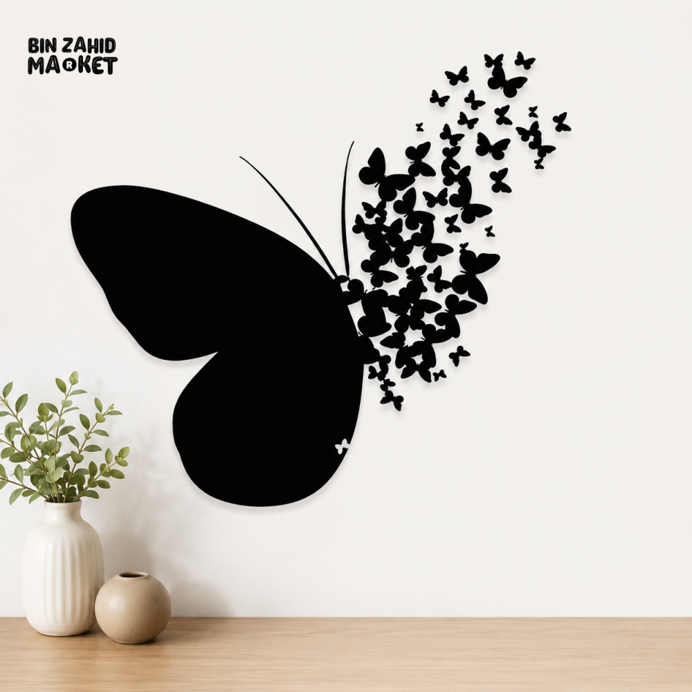 BLACK BUTTERFLY WALL DECOR WITH FLYING BUTTERFLY DESIGN