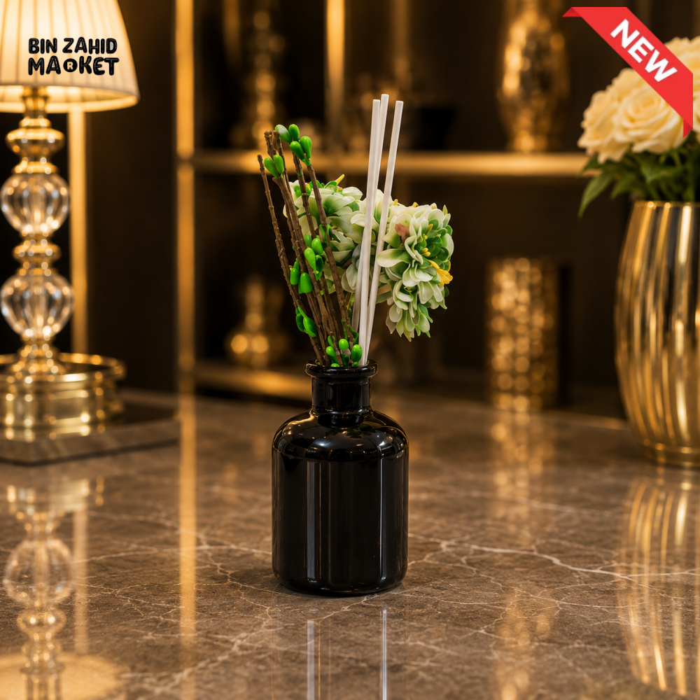 BLACK FLORAL REED DIFFUSER WITH DECORATIVE FLOWERS