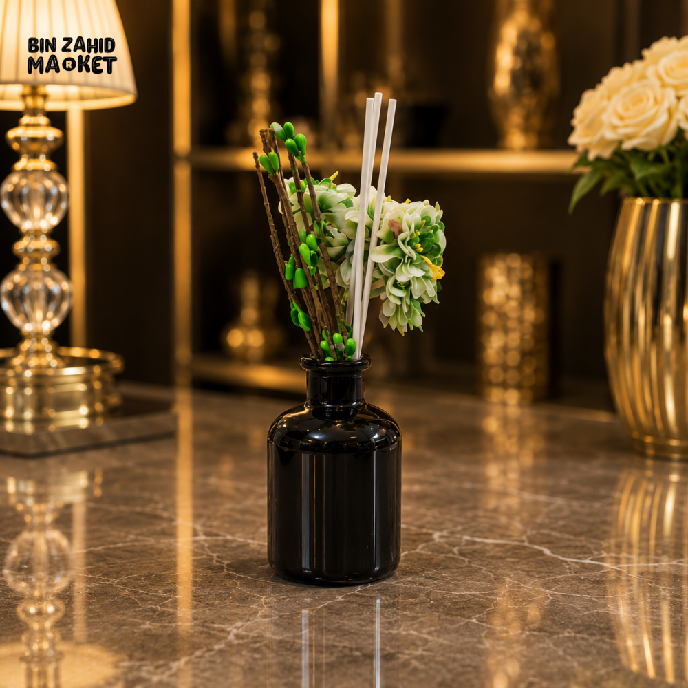 BLACK FLORAL REED DIFFUSER WITH DECORATIVE FLOWERS