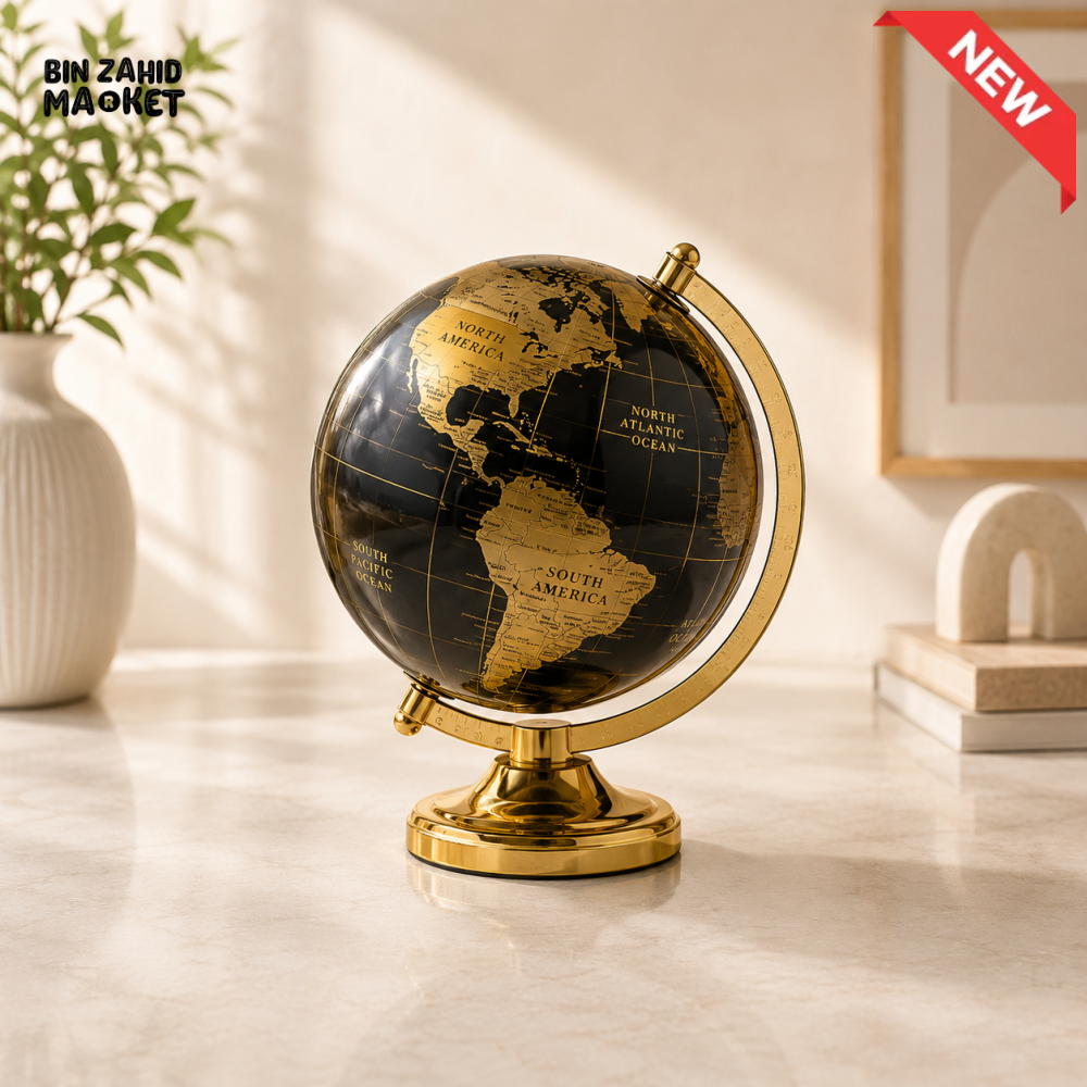 BLACK & GOLD WORLD GLOBE WITH GOLD DISPLAY STAND