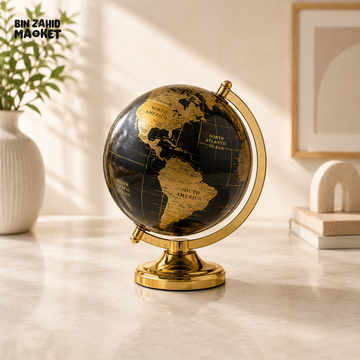 BLACK & GOLD WORLD GLOBE WITH GOLD DISPLAY STAND
