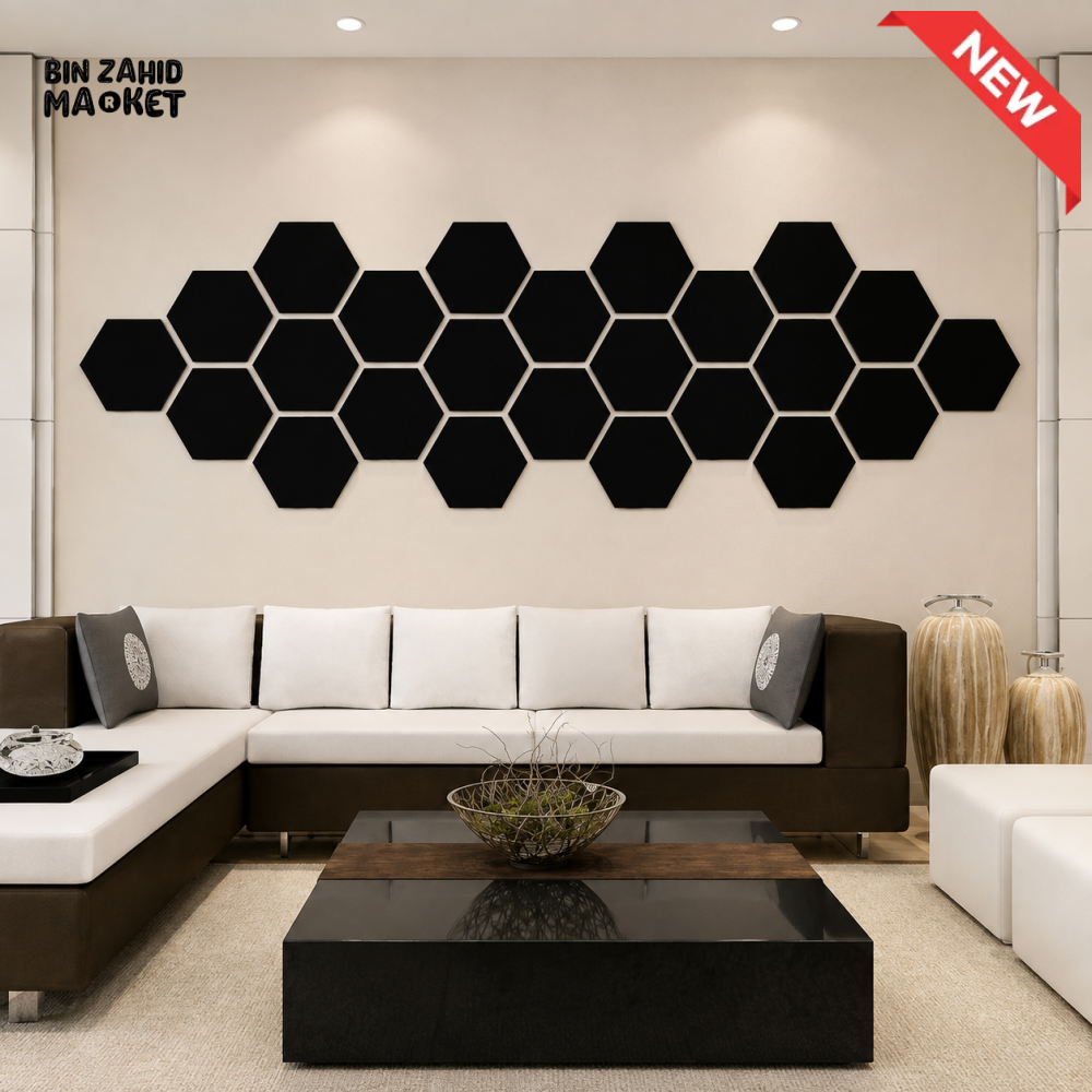 BLACK HEXAGON HONEYCOMB WALL DECOR SET