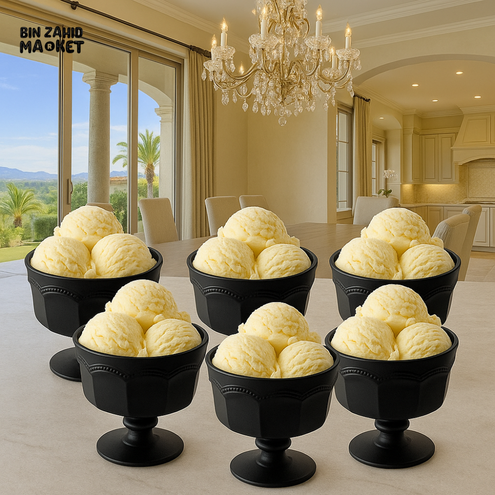 BLACK ICE CREAM BOWL SET OF 6 – LUXURY DESSERT CUPS FOR MODERN DINING TABLE DECOR BG45144