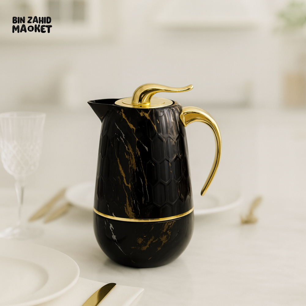 BLACK MARBLE THERMAL CARAFE 1 LITRE – GOLD HANDLE & TRIM - Jugs & Pitchers