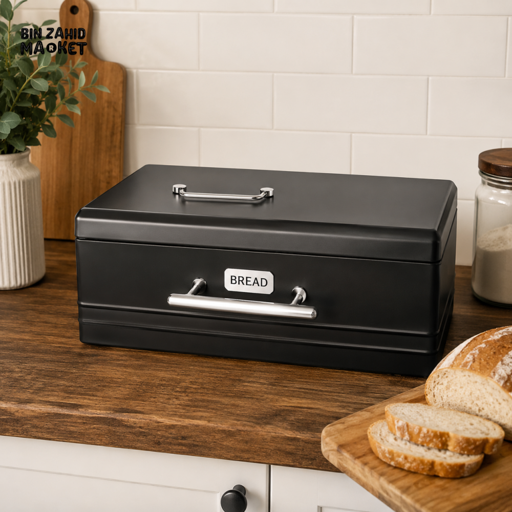 BLACK METAL BREAD BIN WITH LIFT-UP LID - Bins & Waste Baskets