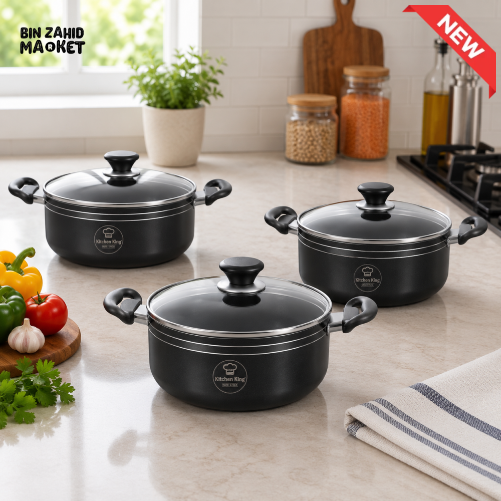 BLACK NON-STICK COOKWARE CASSEROLE SET - 3 PCS SET