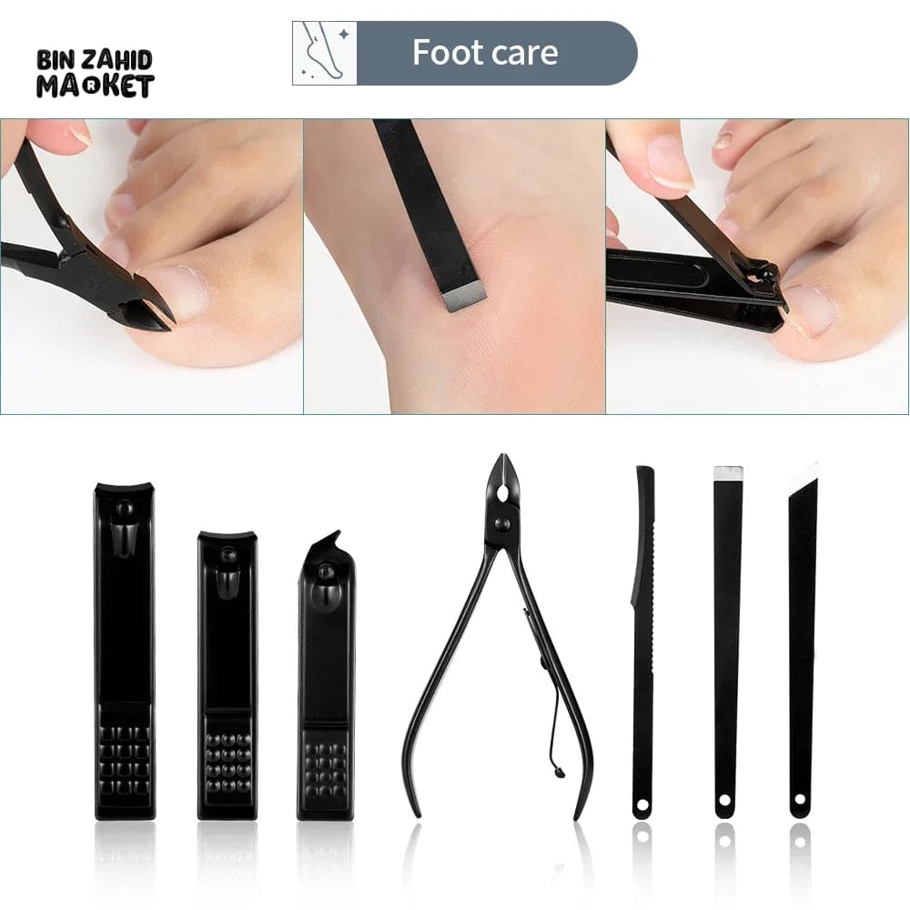 BLACK STAINLESS STEEL 18 PIECES MANICURE SET – NAIL CLIPPER & PEDICURE KIT FOR HOME BEAUTY CARE