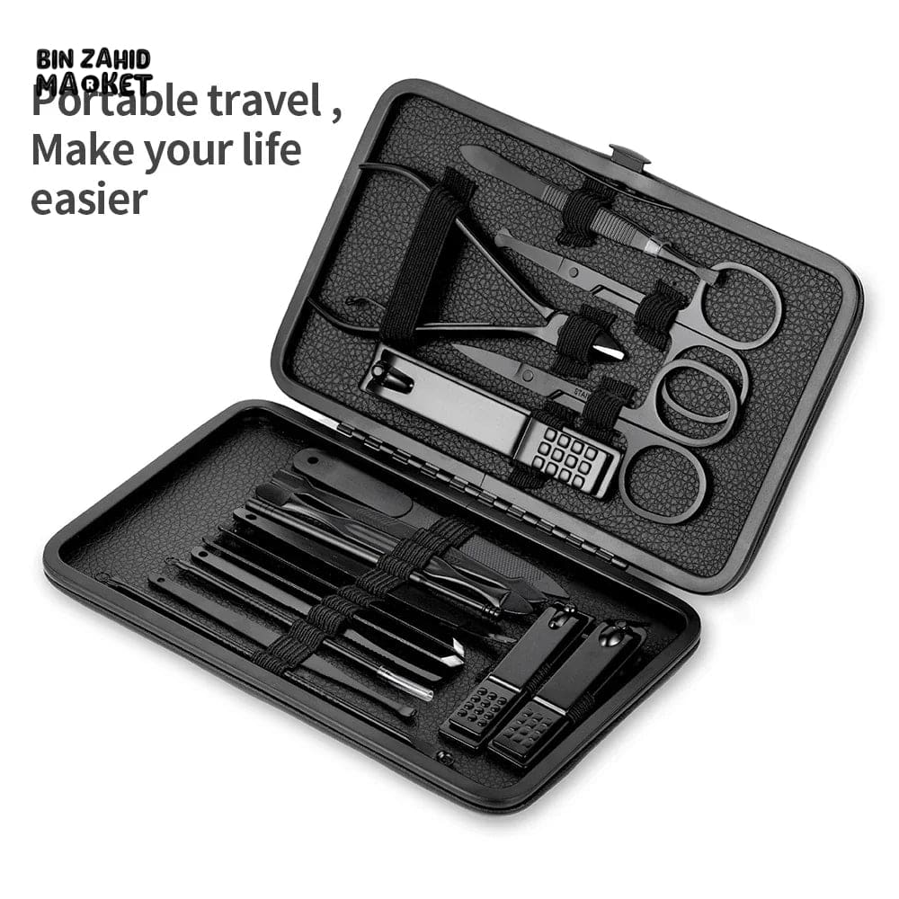 BLACK STAINLESS STEEL 18 PIECES MANICURE SET – NAIL CLIPPER & PEDICURE KIT FOR HOME BEAUTY CARE