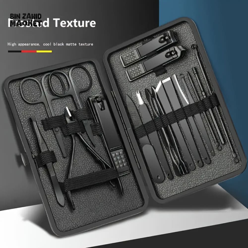 BLACK STAINLESS STEEL 18 PIECES MANICURE SET – NAIL CLIPPER & PEDICURE KIT FOR HOME BEAUTY CARE