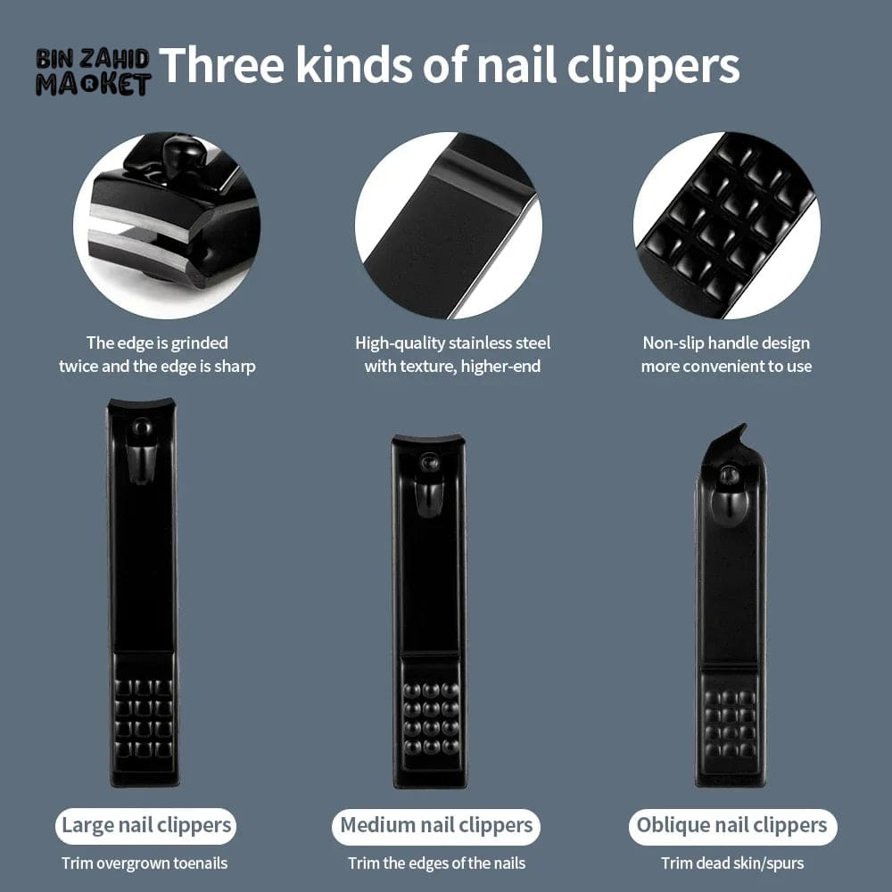 BLACK STAINLESS STEEL 18 PIECES MANICURE SET – NAIL CLIPPER & PEDICURE KIT FOR HOME BEAUTY CARE