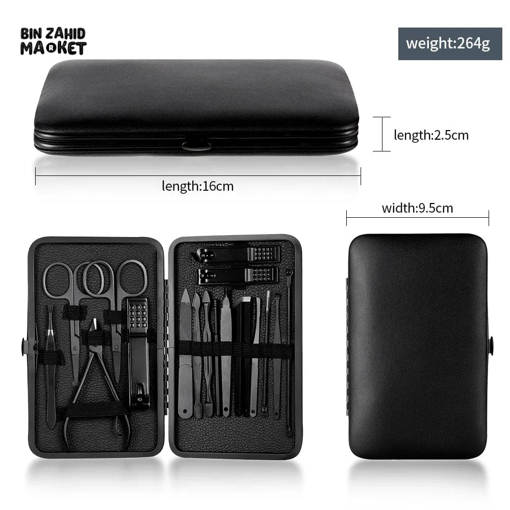 BLACK STAINLESS STEEL 18 PIECES MANICURE SET – NAIL CLIPPER & PEDICURE KIT FOR HOME BEAUTY CARE