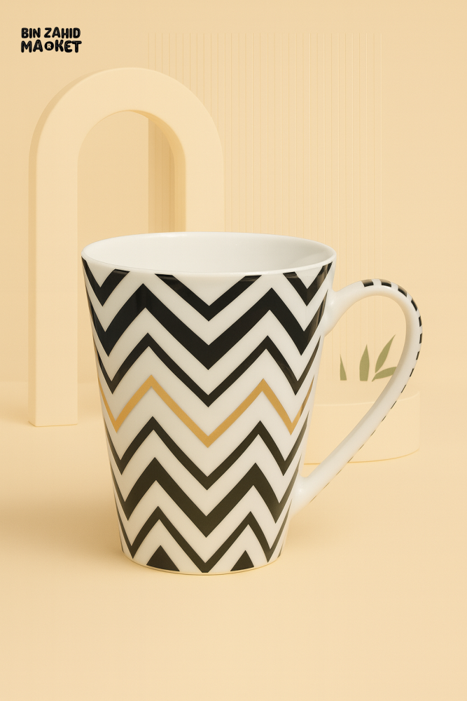 BLACK & WHITE ZIGZAG CERAMIC COFFEE MUG – MODERN DESIGN CUP