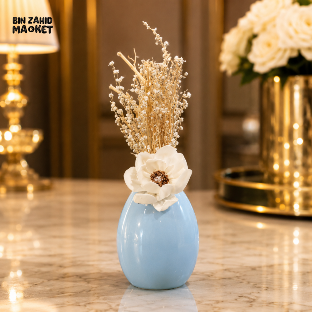 BLUE CERAMIC FLORAL DECORATIVE VASE