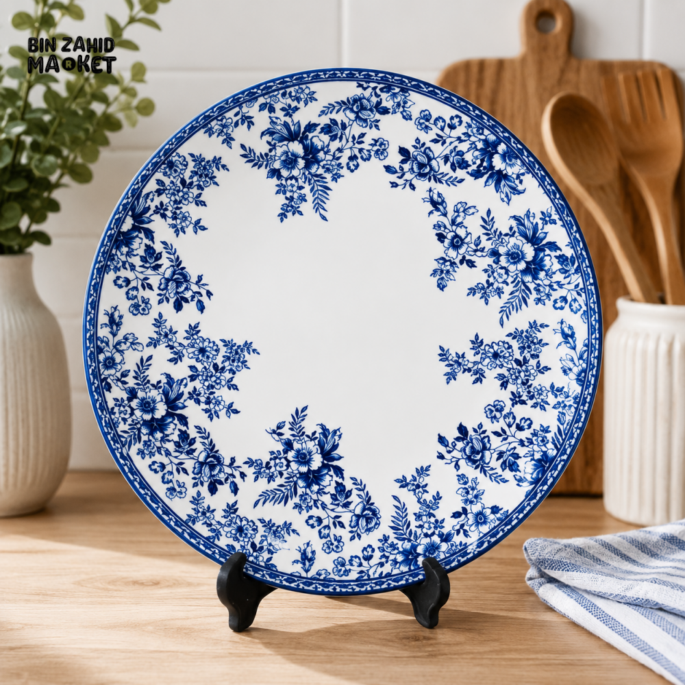 BLUE FLORAL MELAMINE DINNER PLATE - 10 INCH