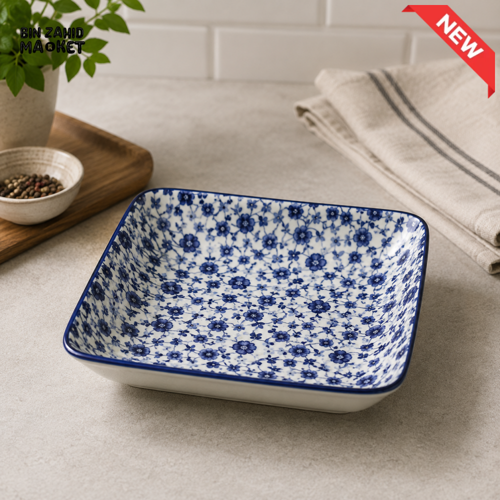 BLUE FLORAL PORCELAIN SQUARE SERVING PLATE 8.0 INCH – 80FTP