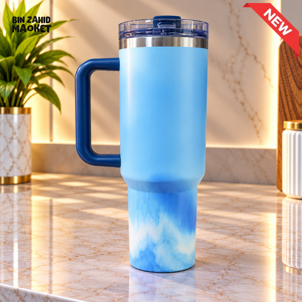 BLUE STAINLESS STEEL INSULATED TRAVEL TUMBLER WITH HANDLE 40OZ