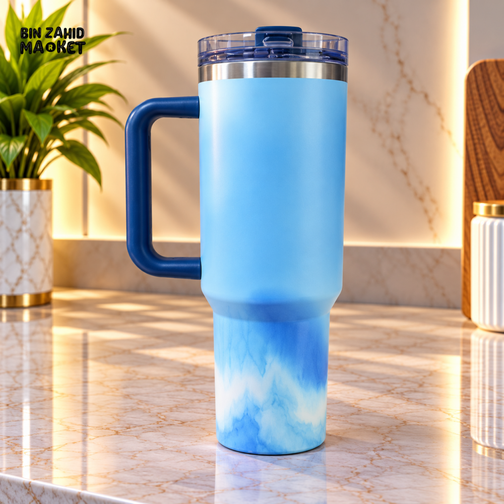 BLUE STAINLESS STEEL INSULATED TRAVEL TUMBLER WITH HANDLE 40OZ