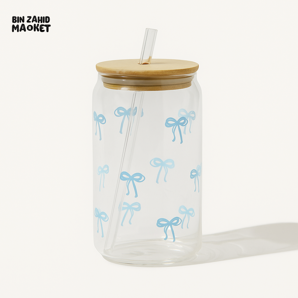 Bow Style Mason Jar With Straw