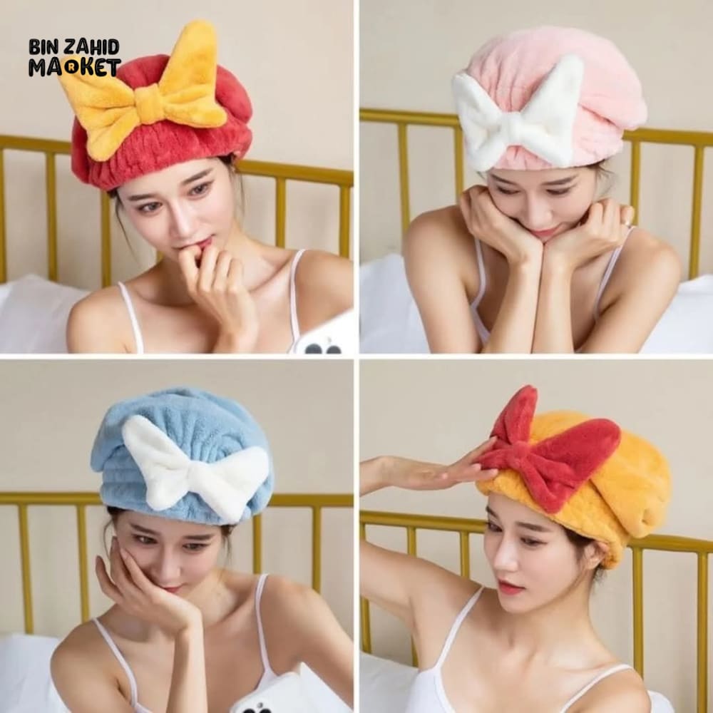 BOW TIE SHOWER TOWEL CAP
