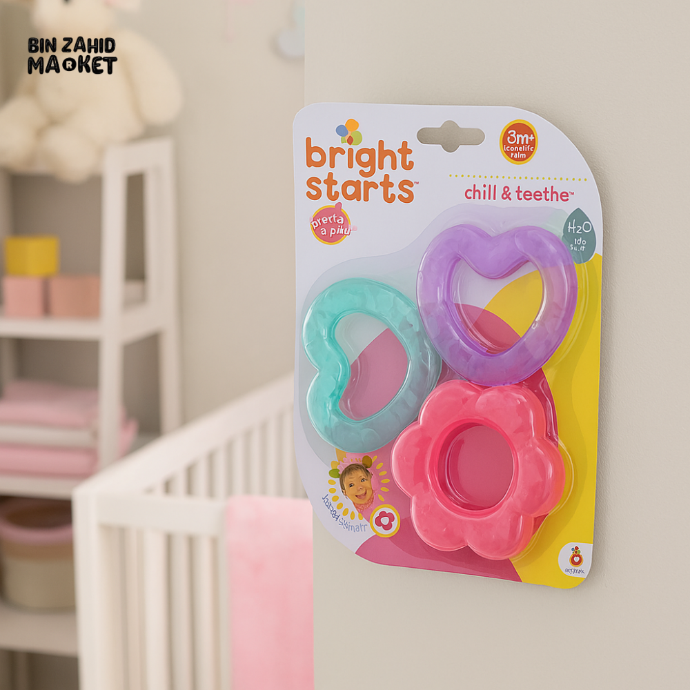 BRIGHT STARTS CHILL & TEETHE WATER-FILLED TEETHERS – 3PCS SET FOR 3 MONTHS+ BABY
