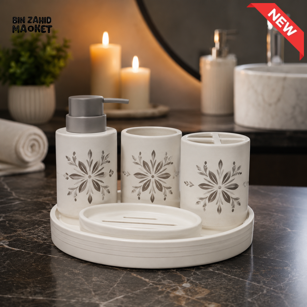 BRILLIANT BATHROOM BATHROOM ACCESSORY SET WHITE - 5 PIECE SET