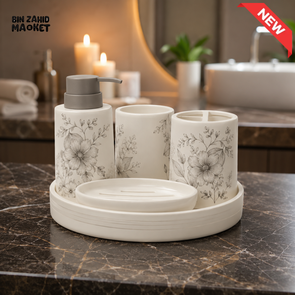 BRILLIANT BATHROOM CERAMIC BATHROOM ACCESSORY SET - 5 PIECE SET