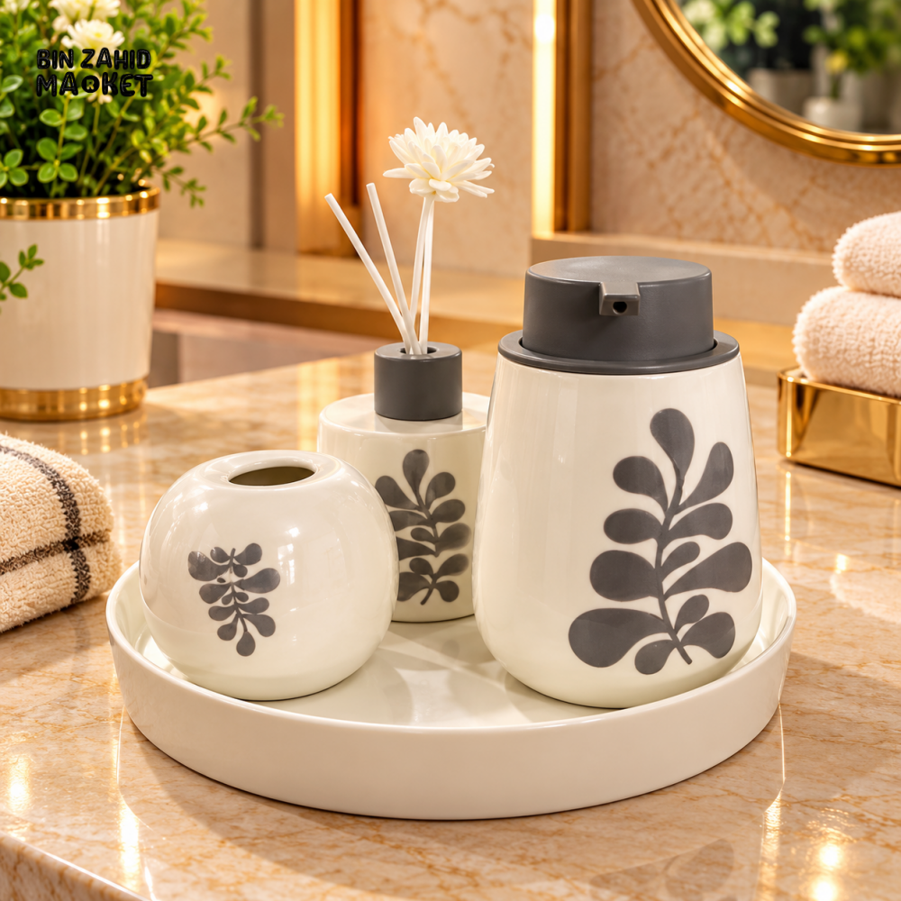 BRILLIANT BATHROOM FLORAL BATHROOM ACCESSORY SET - 4 PIECE SET - Bathroom Sets
