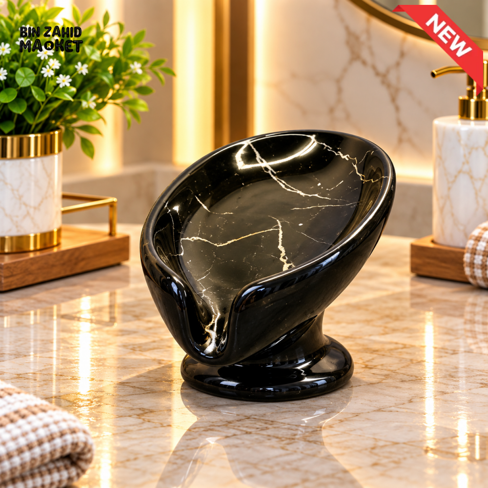 BRILLIANT BLACK MARBLE DESIGN PEDESTAL SOAP DISH HOLDER - Soap Dishes