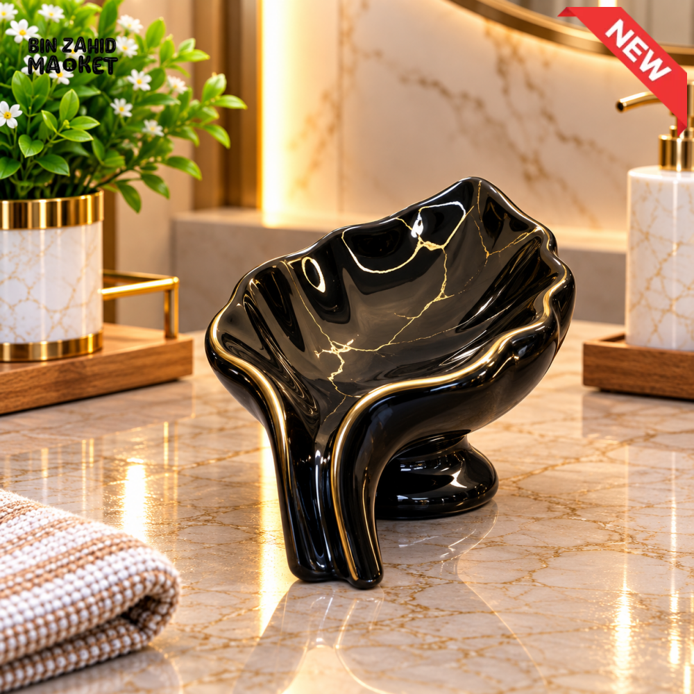 BRILLIANT BLACK MARBLE DESIGN SCULPTURAL PEDESTAL SOAP DISH - Soap Dishes