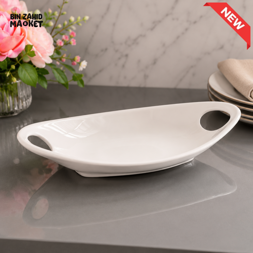 BRILLIANT CERAMIC SERVING PLATTER WITH HANDLES 16 INCH - OVAL SHAPE