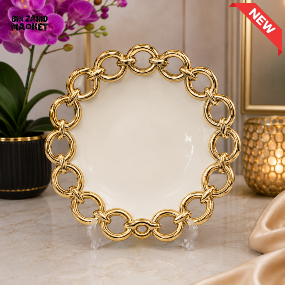 BRILLIANT LUXURY CERAMIC DECORATIVE PLATE 9 INCH – GOLD CHAIN DESIGN