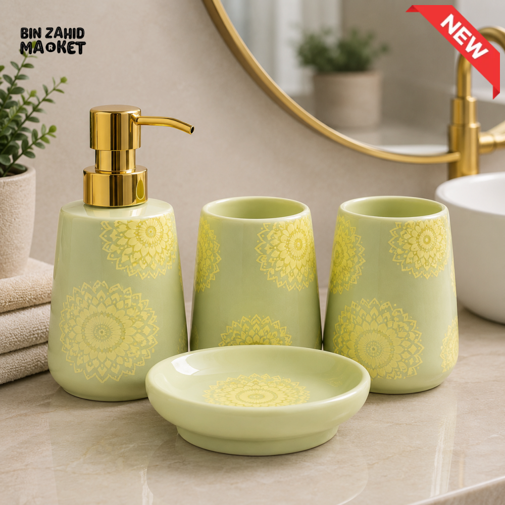 BRILLIANT MANDALA CERAMIC BATHROOM ACCESSORY SET (4 PCS)