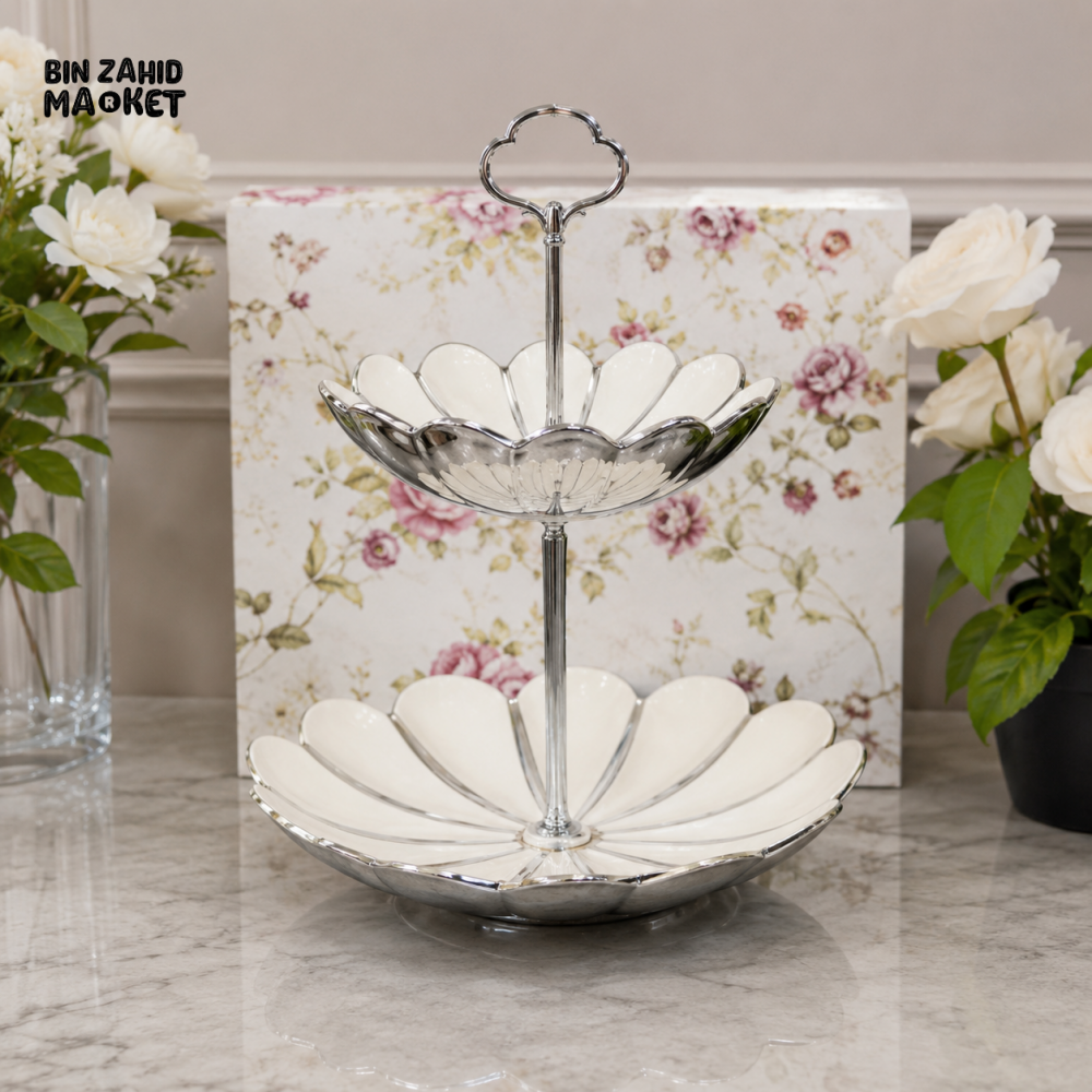 BRILLIANT SILVER 2-TIER FLOWER SERVING STAND 5’’&7.25 INCH