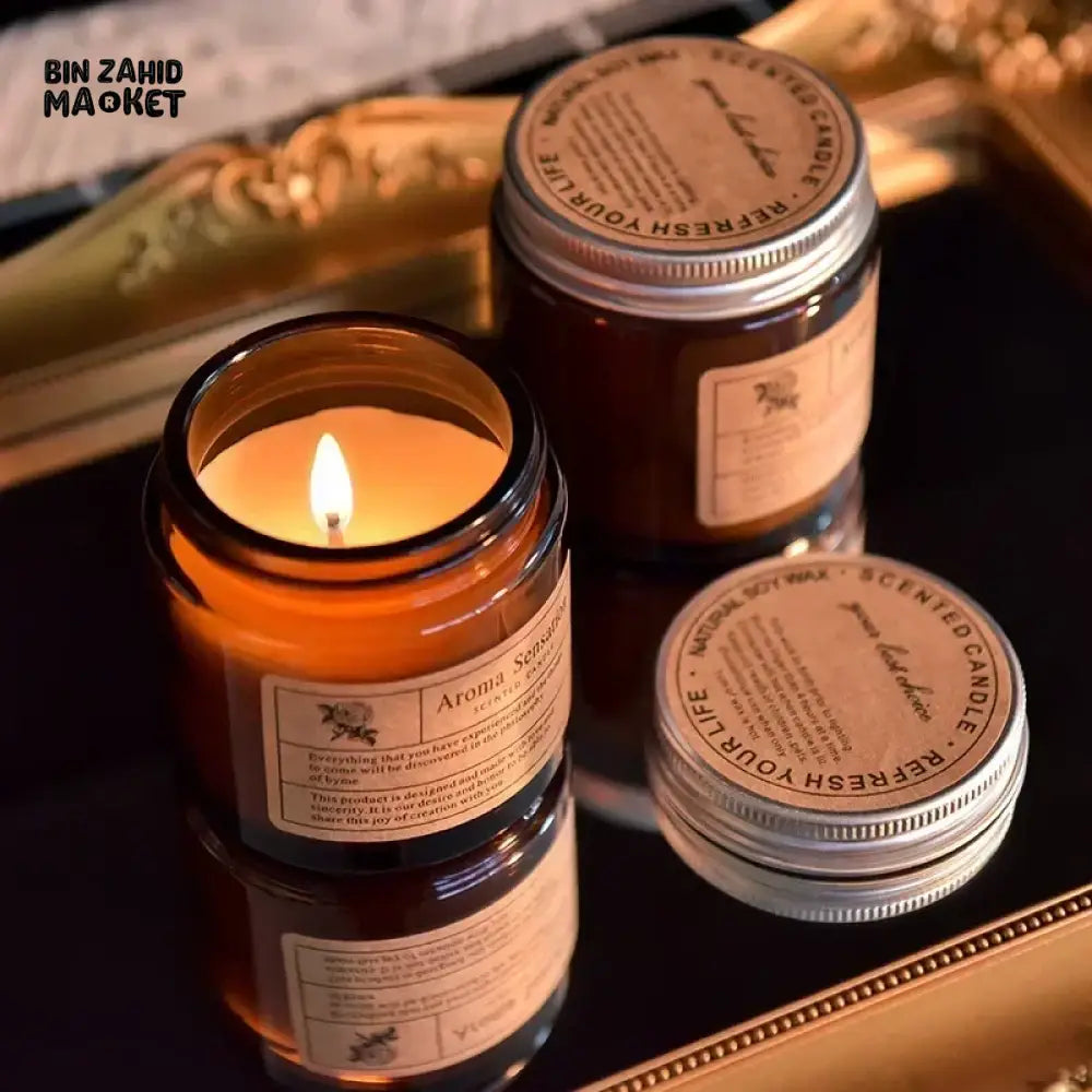 BROWN GLASS AROMATHERAPY CANDLE – SMOKELESS SCENTED CANDLE FOR HOME DECOR & BIRTHDAY GIFT