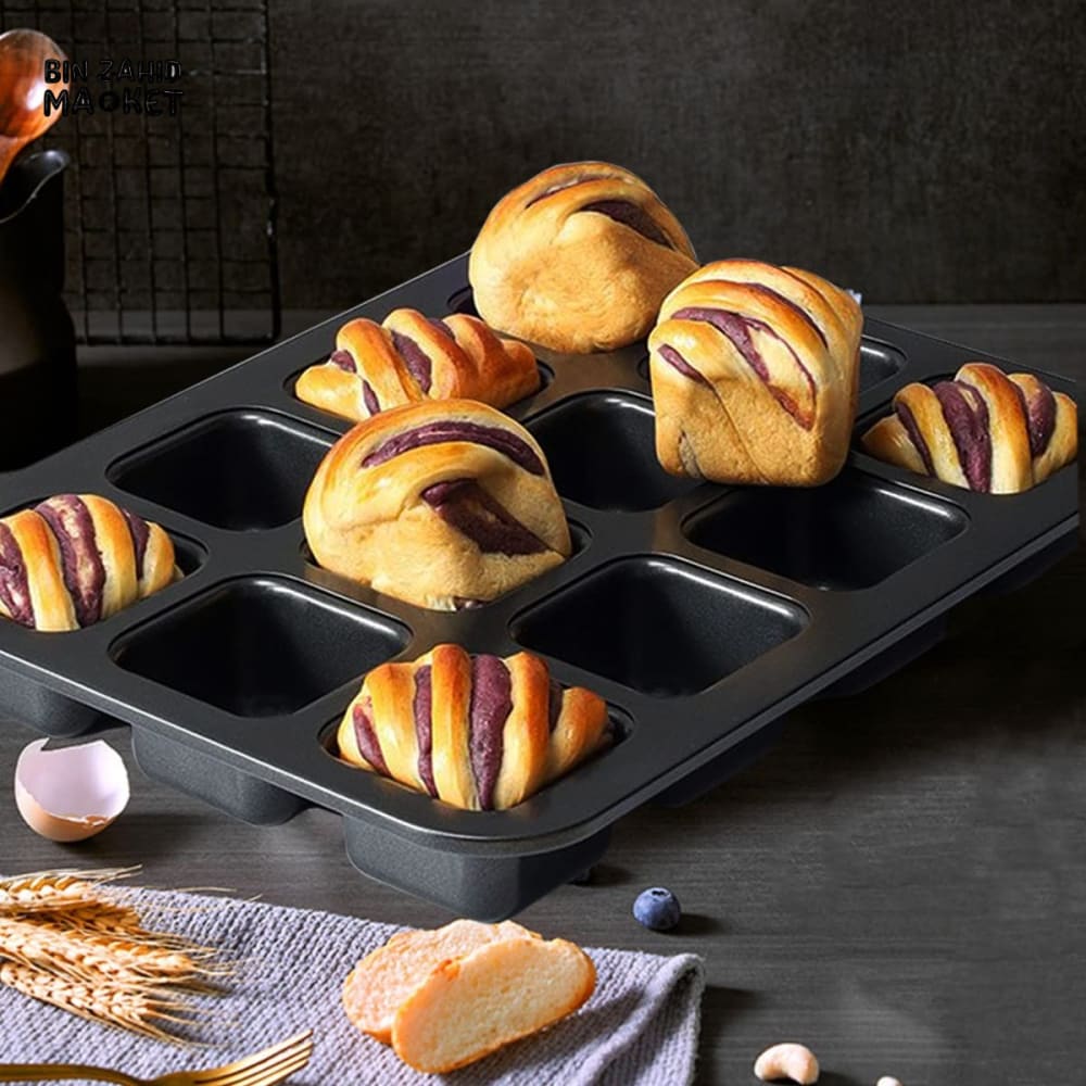 BROWNIE CAKE PAN – 12 CAVITY LOAF PAN NON-STICK CARBON STEEL SQUARE MUFFIN PAN BLONDIE BAKEWARE BAKING TOOLS KITCHEN GADGETS - 12 GRID