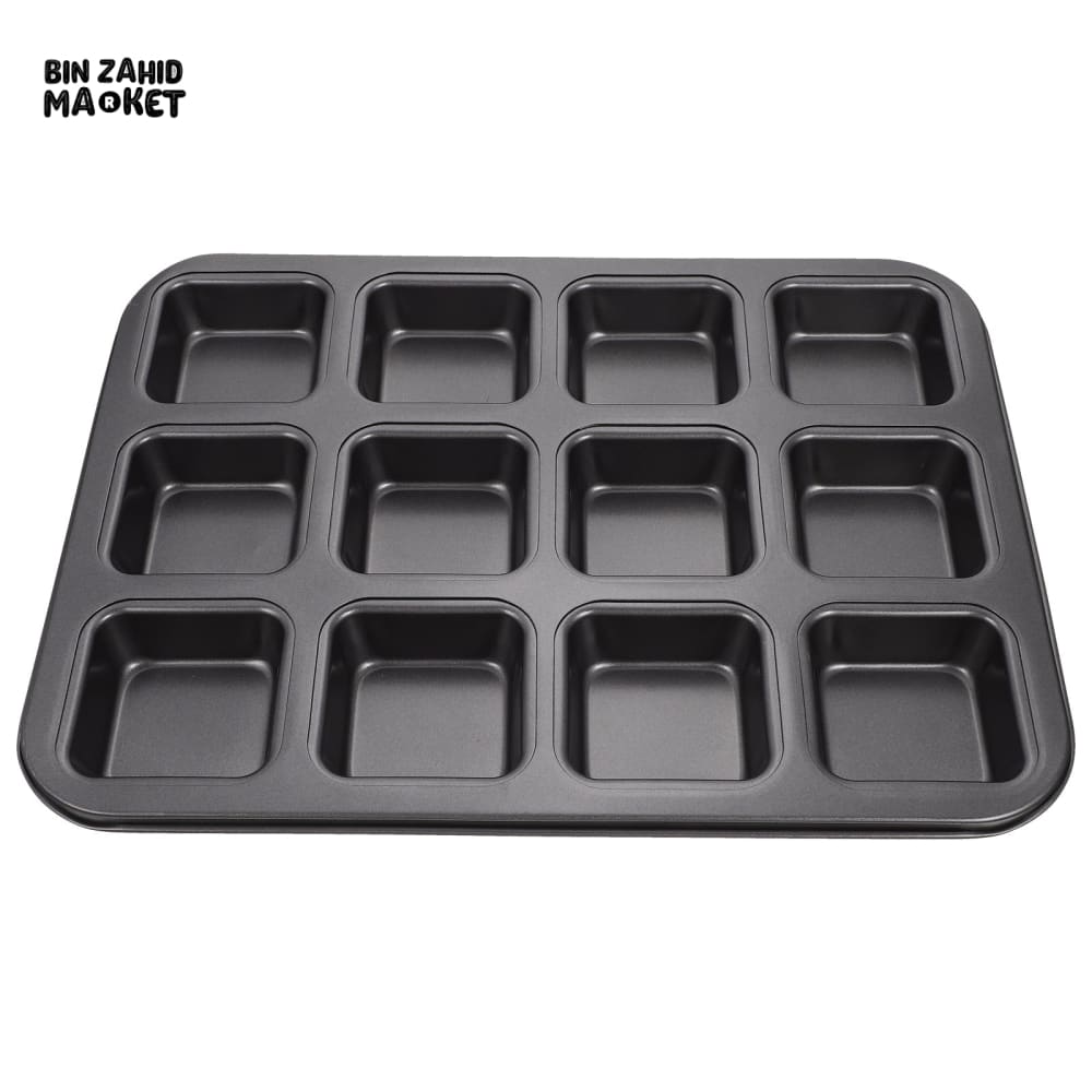 BROWNIE CAKE PAN – 12 CAVITY LOAF PAN NON-STICK CARBON STEEL SQUARE MUFFIN PAN BLONDIE BAKEWARE BAKING TOOLS KITCHEN GADGETS - 12 GRID