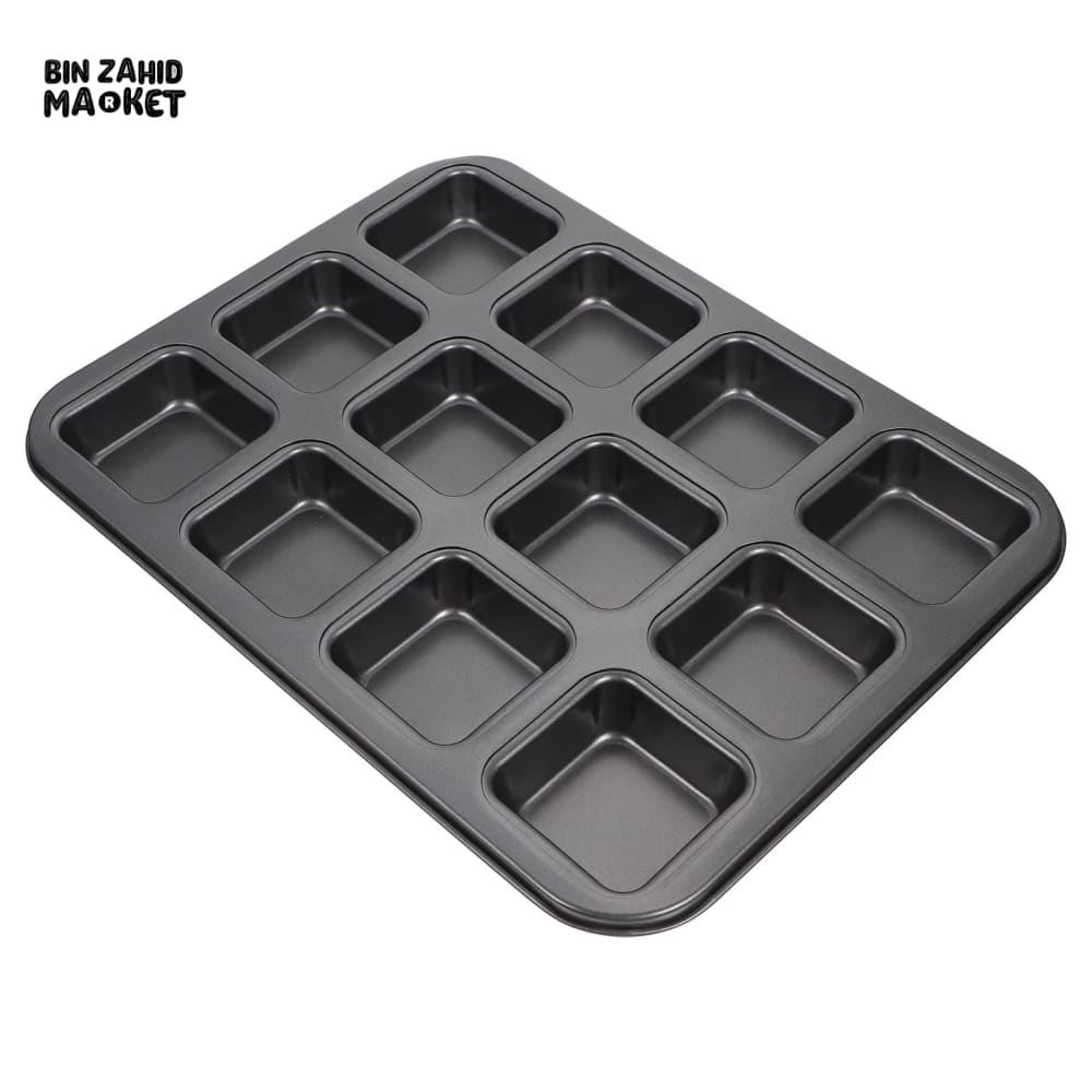 BROWNIE CAKE PAN – 12 CAVITY LOAF PAN NON-STICK CARBON STEEL SQUARE MUFFIN PAN BLONDIE BAKEWARE BAKING TOOLS KITCHEN GADGETS - 12 GRID